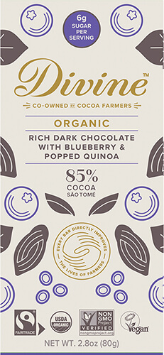 Click to buy 85% Dark Chocolate With Blueberry & Popped Quinoa Organic